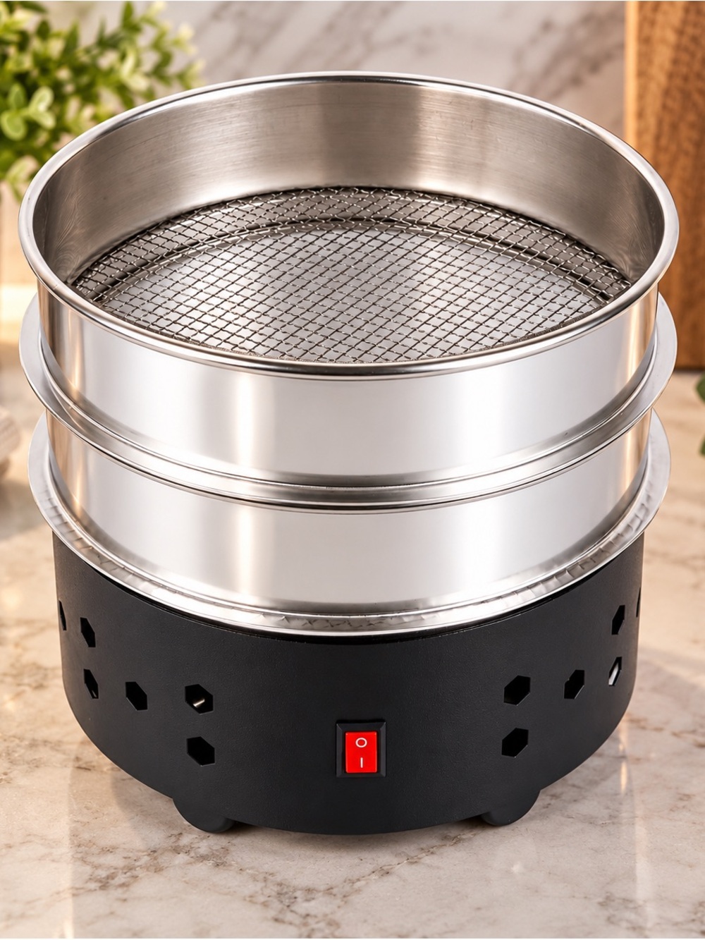 Electric Coffee Bean Cooler Tray w/ Cooling Fan, Removable Double-Layer Screen